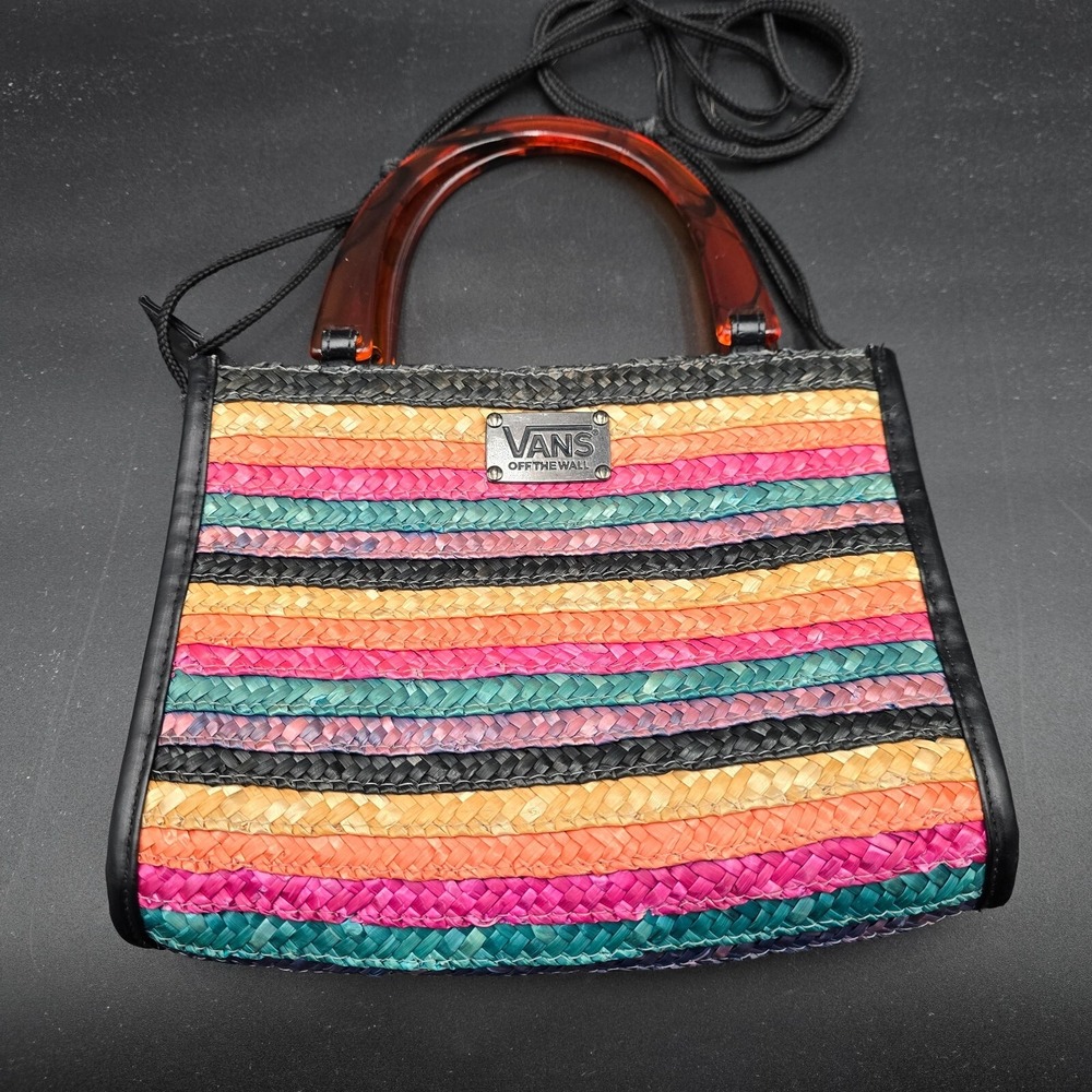 Vans Off The Wall Woven Wicker Crossbody Bag Multi color Stripes w Handles AS IS